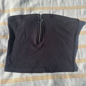 Black Zippered Strapless Crop Top